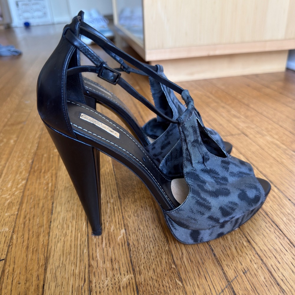 Report Signature Harriot Leopard Print Platform Stiletto Sandals Gray Black 9